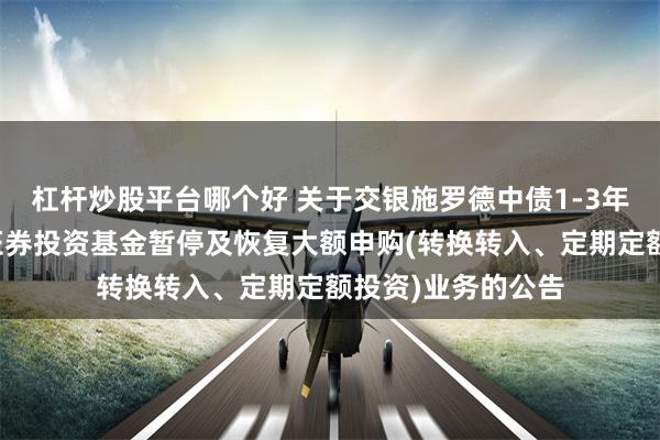 杠杆炒股平台哪个好 关于交银施罗德中债1-3年农发行债券指数证券投资基金暂停及恢复大额申购(转换转入、定期定额投资)业务的公告