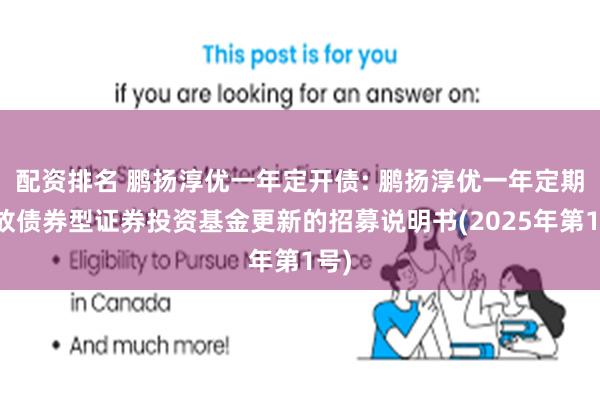配资排名 鹏扬淳优一年定开债: 鹏扬淳优一年定期开放债券型证券投资基金更新的招募说明书(2025年第1号)